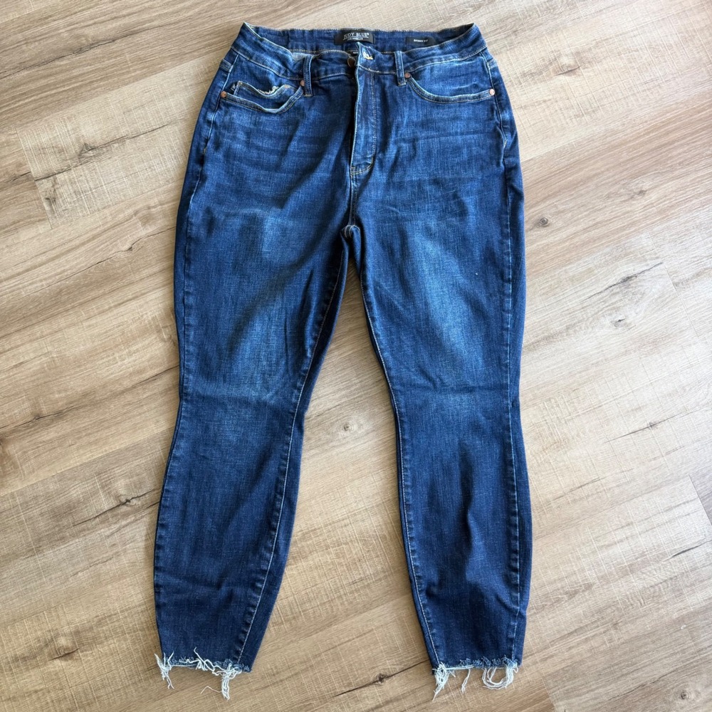 Judy Blue Skinny Fit Jeans 16W Medium Dark Wash Raw Hem High Rise